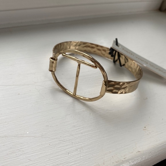 NWT Anthropologie Gold Monogram Script Cuff Bracelet  T H - Picture 6 of 10